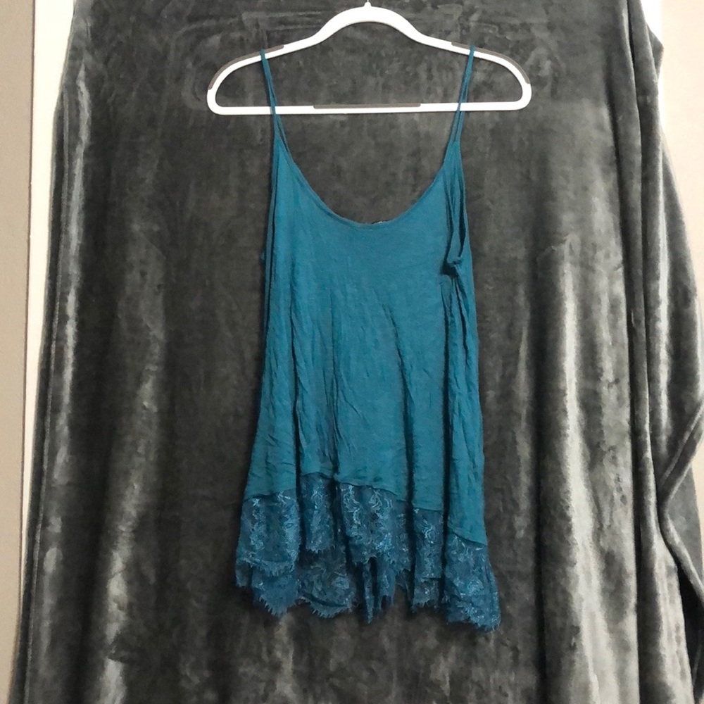 Teal Tank Top with Lace Trim